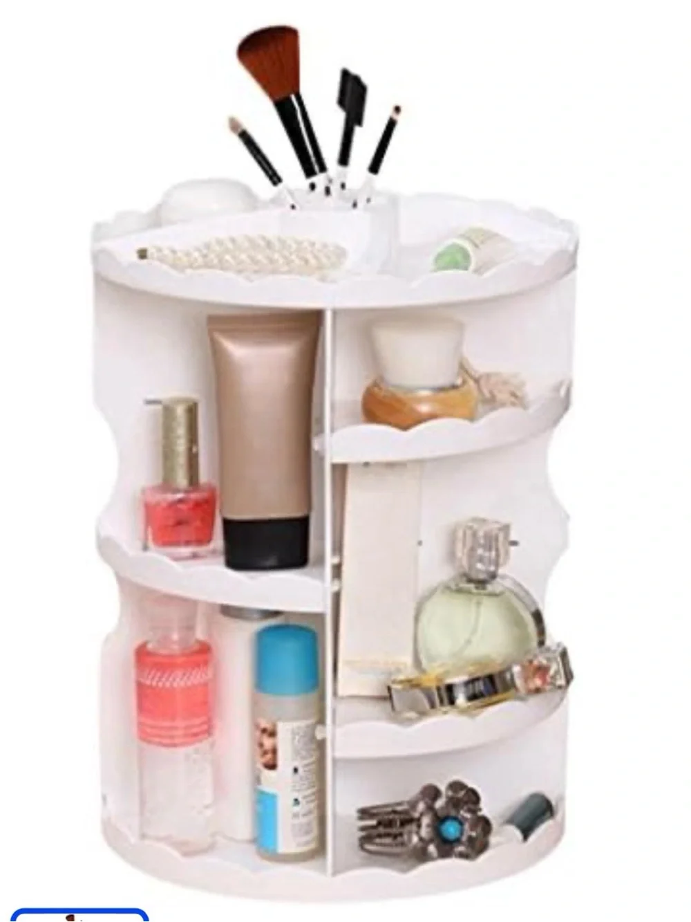 White Rotating Cosmetic Organizer - Multi-Tier Makeup Storage